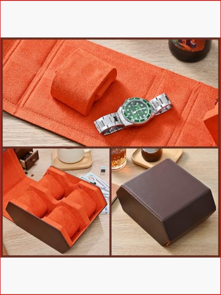 Leather Watch Travel Case For 4 Watches Storage Organizer With Slide Pillows